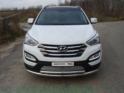 Защита передняя двойная 60-50 мм ТСС для Hyundai Santa Fe 2012-2015