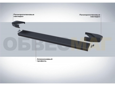 Пороги алюминиевые Rival Black New для Volkswagen Amarok 2016-2021